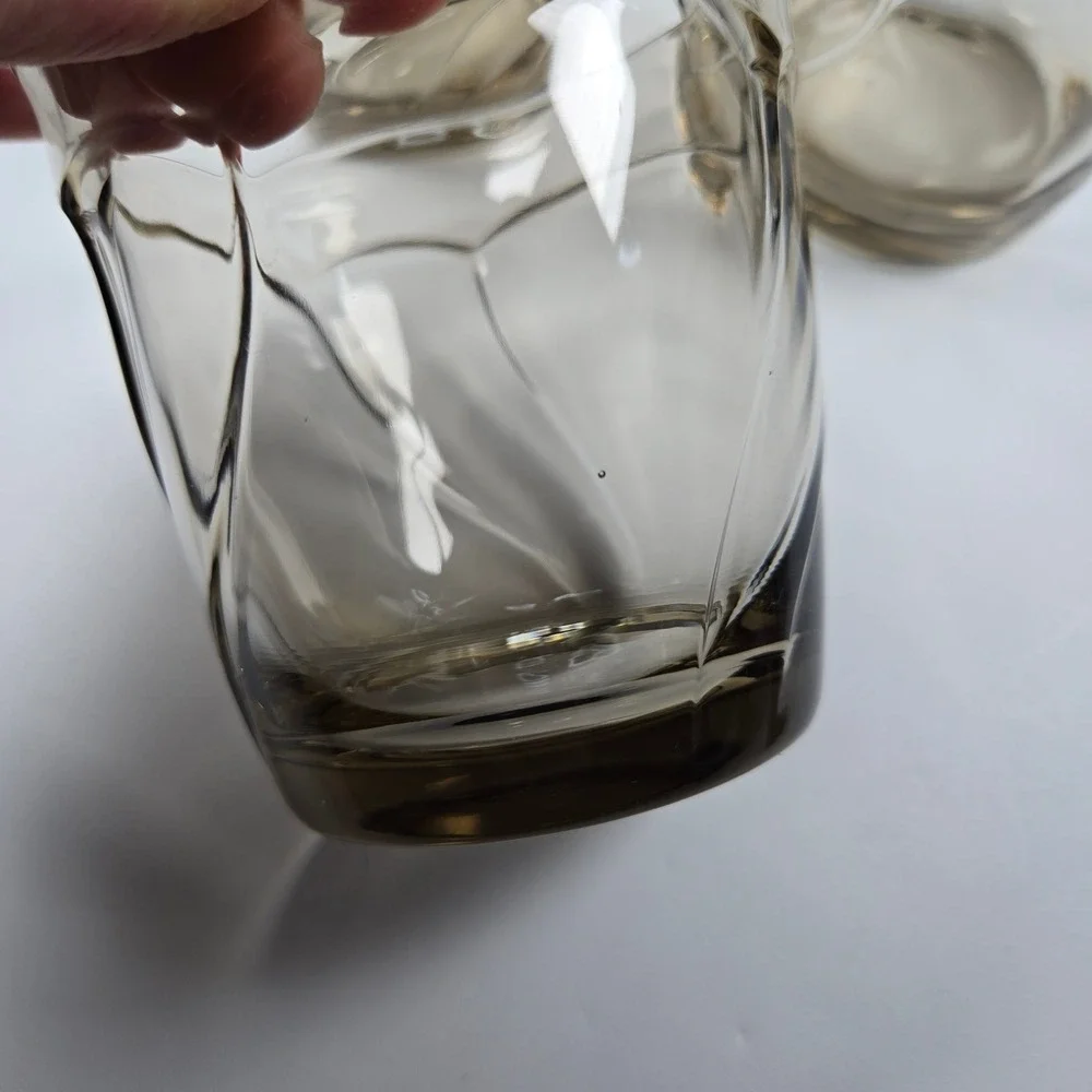 4 Vintage Noritake Sweet Swirl Double Old Fashioned DOF Brown Smoke Glasses EUC‎